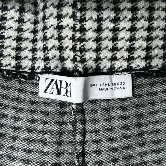Zara black & white houndstooth knit wide leg cropped pants women’s size large - Picture 8 of 10